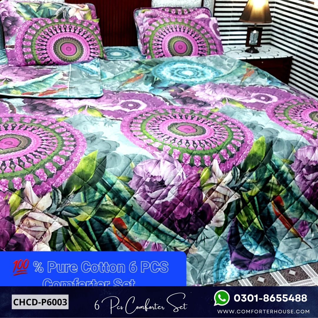 Comforter House | 6 Pcs Pure Cotton Comforter Set | Double Bed | King Size | CHCD-P6003