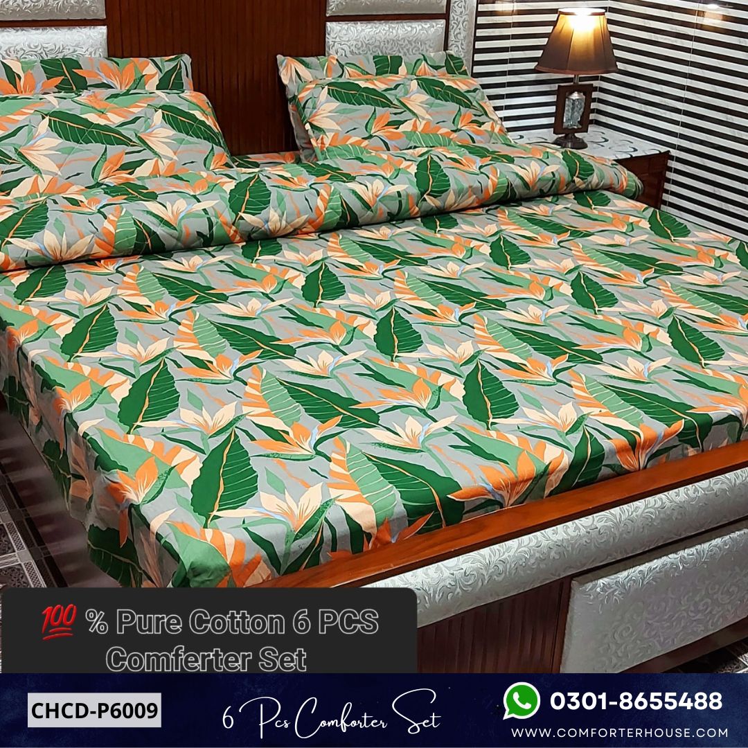 Comforter House | 6 Pcs Pure Cotton Comforter Set | Double Bed | King Size | CHCD-P6009