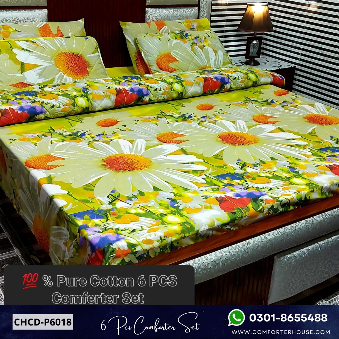 Comforter House | 6 Pcs Pure Cotton Comforter Set | Double Bed | King Size | CHCD-P6018