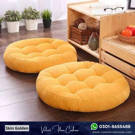 Comforter House | 2 Pcs Round Floor Cushion Velvet | Skin Golden | CHFC-VR06