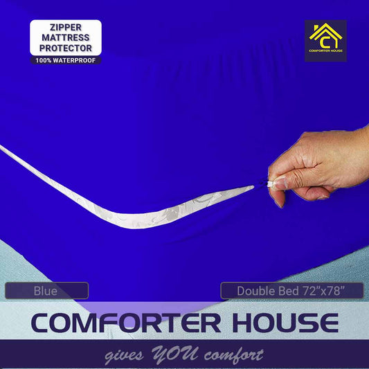 Comforter House | Waterproof Mattress Cover | Protector | Zipper | Blue | Double Bed | King Size