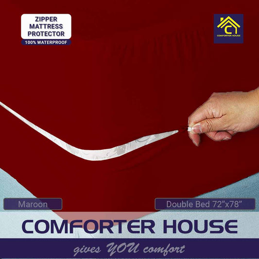 Comforter House | Waterproof Mattress Cover | Protector | Zipper | Maroon | Double Bed | King Size