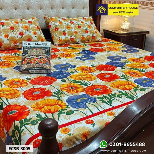 Comforter House | 3 Pcs Cotton Bed Sheet | Double Bed | King Size | ECSB-3005