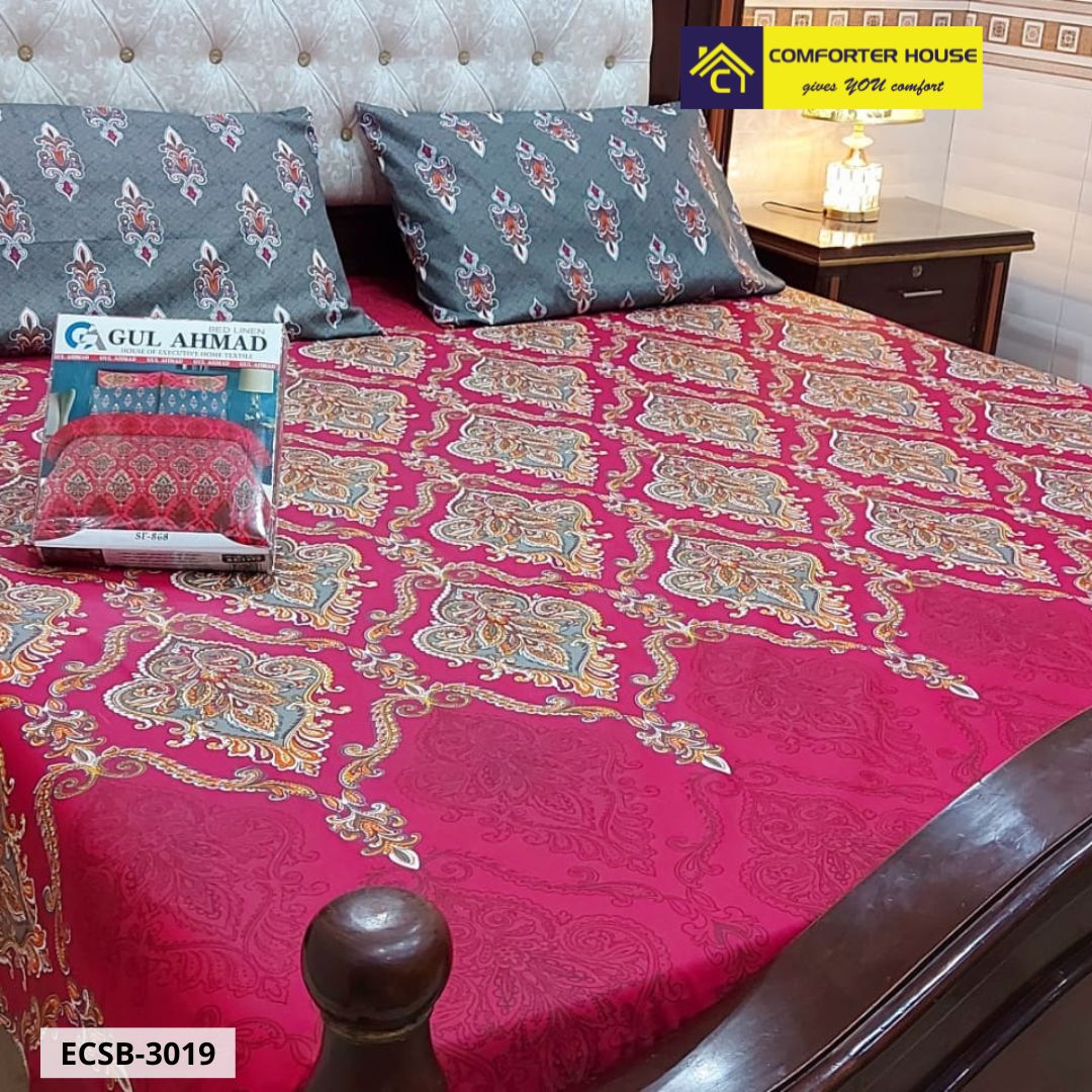 Comforter House | 3 Pcs Cotton Bed Sheet | Double Bed | King Size | ECSB-3019