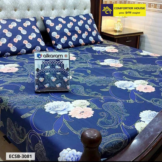 Comforter House | 3 Pcs Cotton Bed Sheet | Double Bed | King Size | ECSB-3081