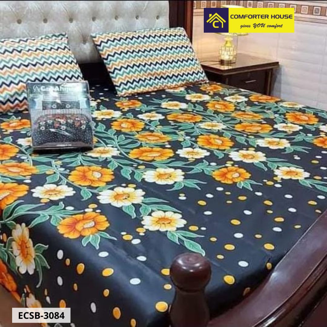 Comforter House | 3 Pcs Cotton Bed Sheet | Double Bed | King Size | ECSB-3084