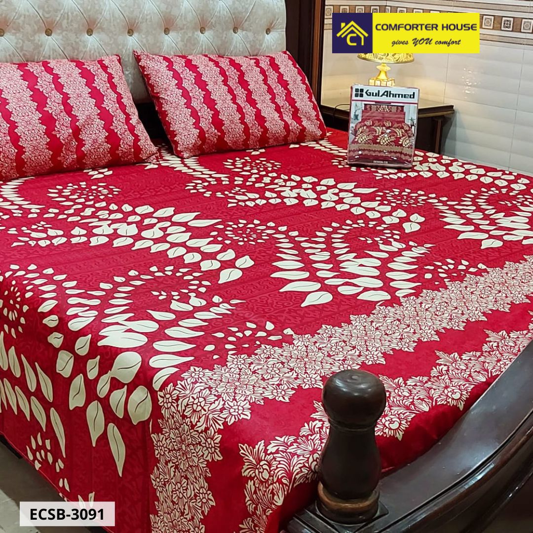 Comforter House | 3 Pcs Cotton Bed Sheet | Double Bed | King Size | ECSB-3091