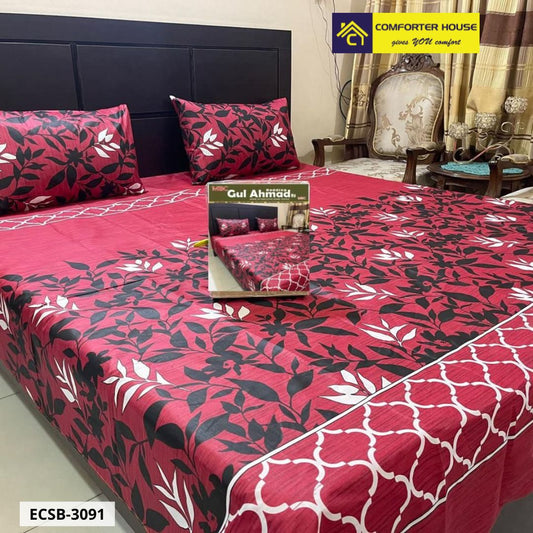 Comforter House | 3 Pcs Cotton Bed Sheet | Double Bed | King Size | ECSB-3092