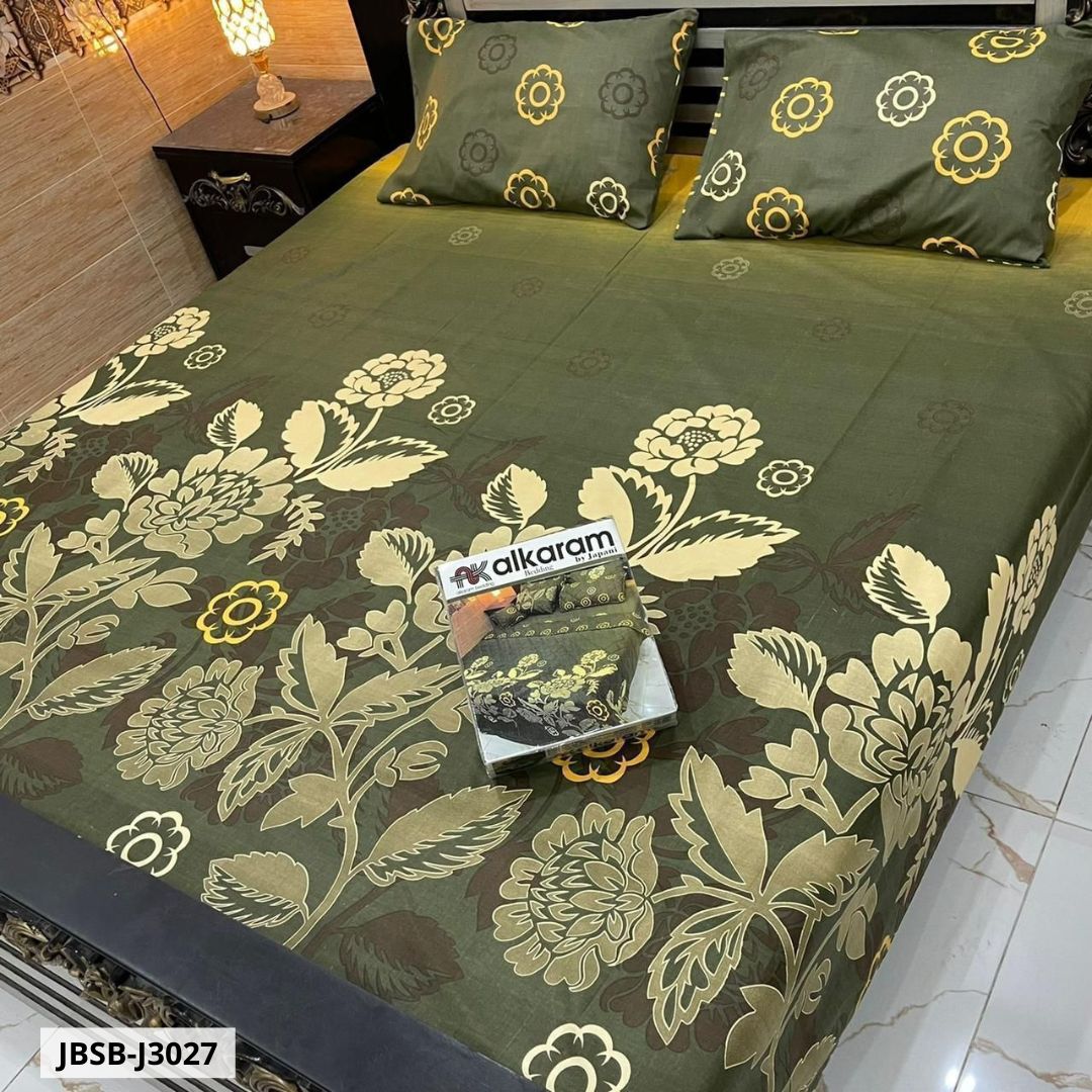 3 Pcs Cotton Bed Sheet | Double Bed | King Size | JBSB-J3027