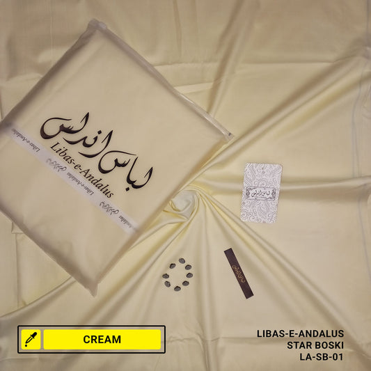 Libas-e-Andalus Star Boski Unstitched Suit for Men | Cream | LA-SB-01