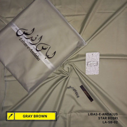 Libas-e-Andalus Star Boski Unstitched Suit for Men | Gray Brown | LA-SB-02