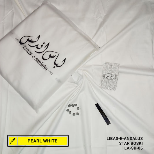 Libas-e-Andalus Star Boski Unstitched Suit for Men | Pearl White | LA-SB-05