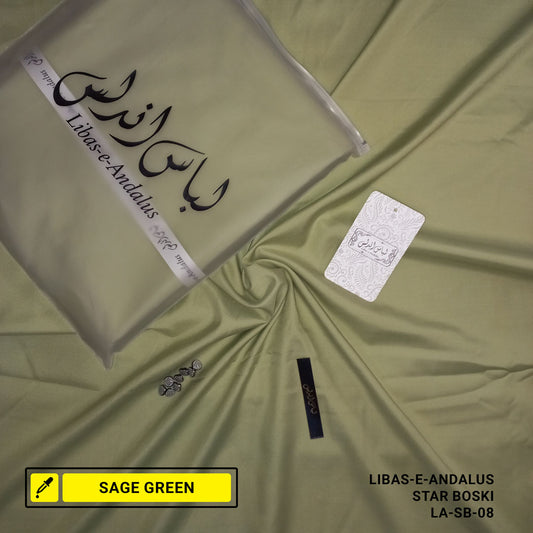 Libas-e-Andalus Star Boski Unstitched Suit for Men | Sage Green | LA-SB-08
