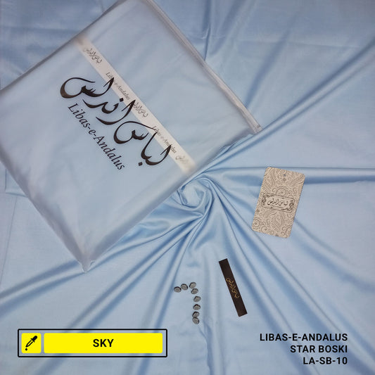 Libas-e-Andalus Star Boski Unstitched Suit for Men | Sky | LA-SB-10