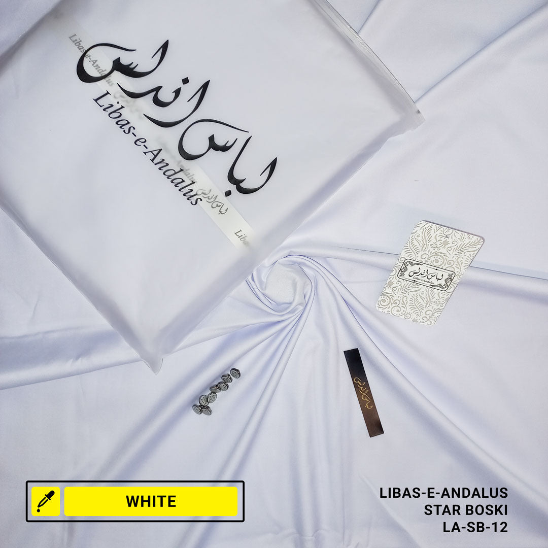 Libas-e-Andalus Star Boski Unstitched Suit for Men | White | LA-SB-12