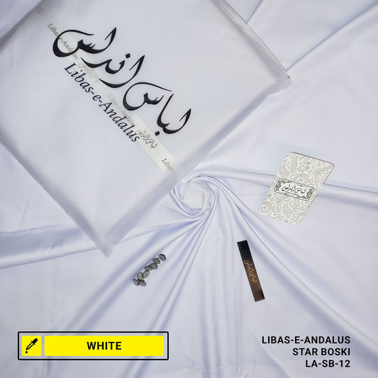 Libas-e-Andalus Star Boski Unstitched Suit for Men | White | LA-SB-12