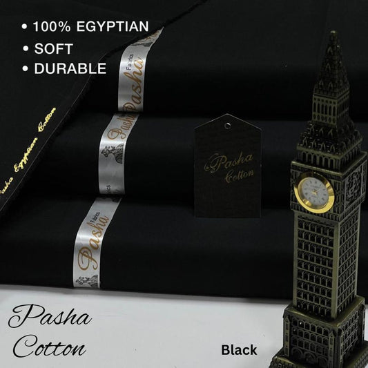 PASHA Premium Quality Soft Cotton Unstitched Suit for Men | Black