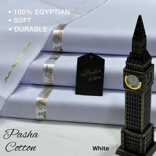 PASHA Premium Quality Soft Cotton Unstitched Suit for Men | White