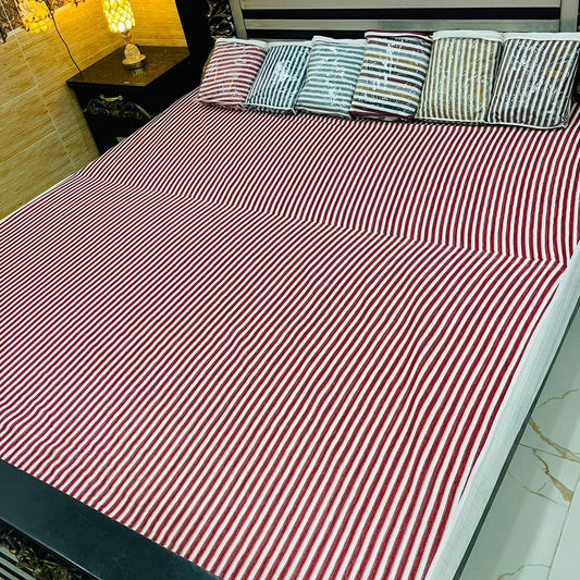 Comforter House | Waterproof Mattress Cover | Protector | Maroon Striped | Double Bed | King Size