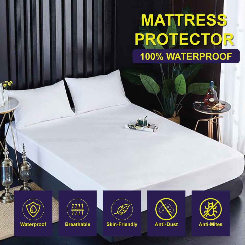 Comforter House | Waterproof Mattress Cover | Protector | White | Double Bed | Custom Size