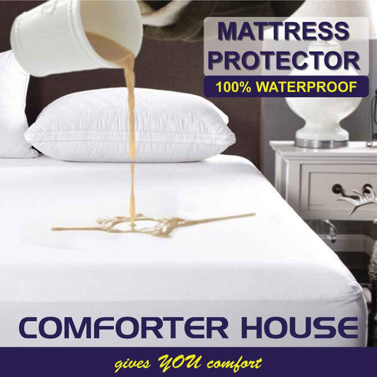 Comforter House | Waterproof Mattress Cover | Protector | White | Double Bed | Custom Size