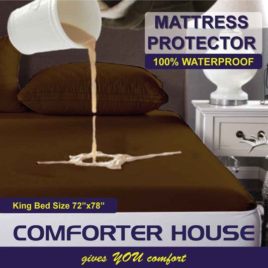 Comforter House | Waterproof Mattress Cover | Protector | Brown | Double Bed | King Size