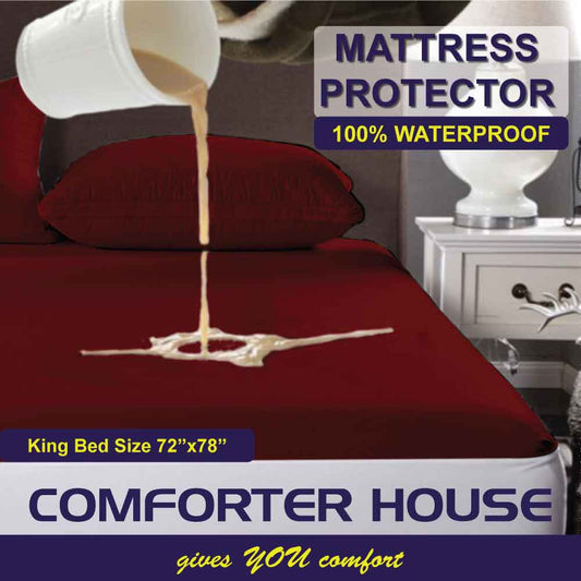 Comforter House | Waterproof Mattress Cover | Protector | Maroon | Double Bed | King Size