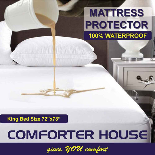Comforter House | Waterproof Mattress Cover | Protector | White | Double Bed | King Size
