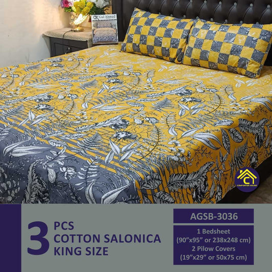 Comforter House | Cotton Salonica Bed Sheet | Gift Pack | Double Bed | King Size | AGSB-3036