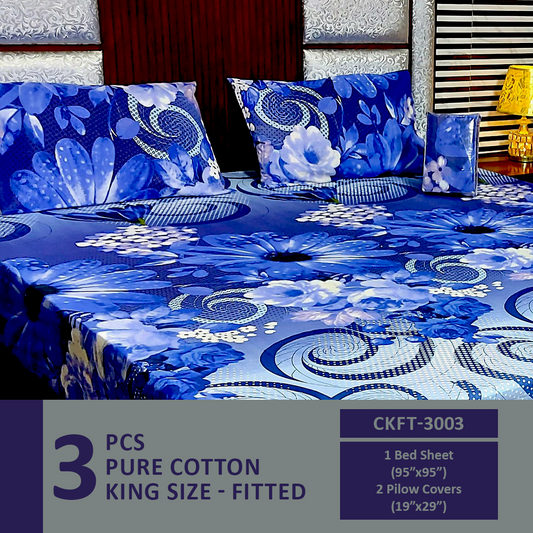 Pure Cotton Fitted Bed Sheet | Double Bed | King Size | CKFT-3003