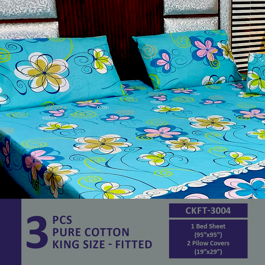 Comforter House | Pure Cotton Fitted Bed Sheet | Double Bed | King Size