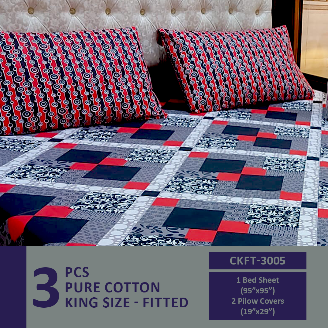 Comforter House | Pure Cotton Fitted Bed Sheet | Double Bed | King Size