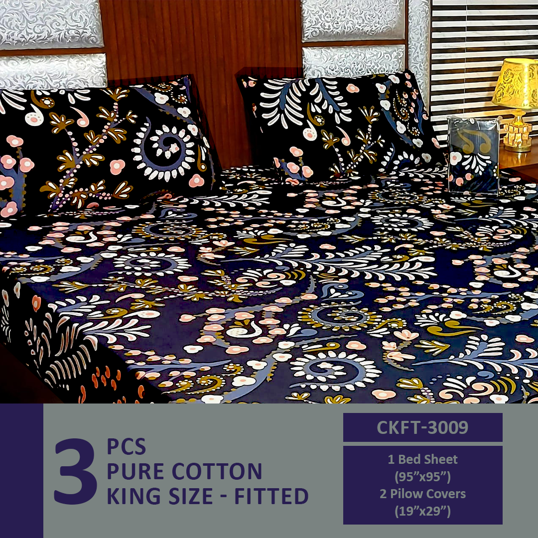 Comforter House | Pure Cotton Fitted Bed Sheet | Double Bed | King Size