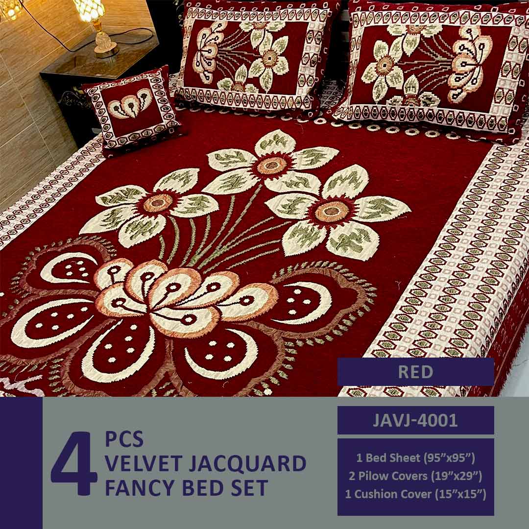 Comforter House | 4 Pcs Velvet Jacquard Fancy Bed Set