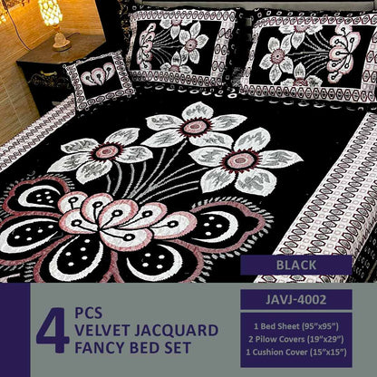 Comforter House | 4 Pcs Velvet Jacquard Fancy Bed Set