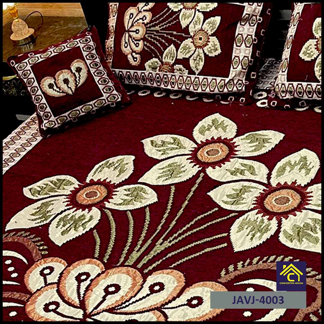 4 Pcs Velvet Jacquard Fancy Bed Set | Maroon | JAVJ-4003