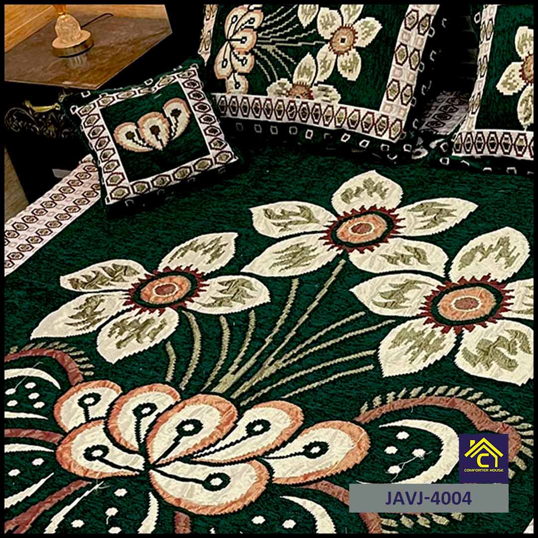 4 Pcs Velvet Jacquard Fancy Bed Set | Green | JAVJ-4004