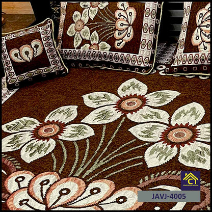 4 Pcs Velvet Jacquard Fancy Bed Set | Brown | JAVJ-4005