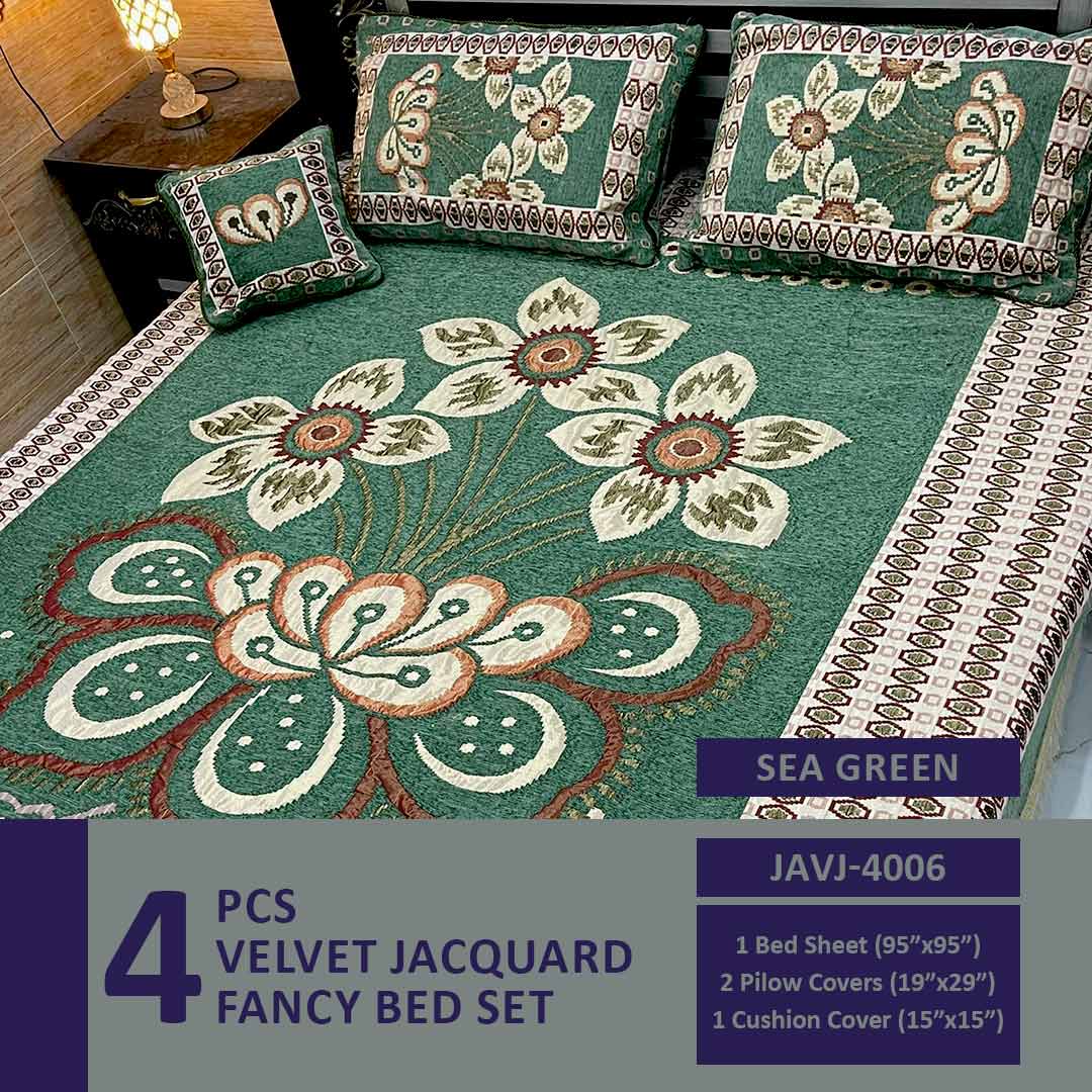 Comforter House | 4 Pcs Velvet Jacquard Fancy Bed Set