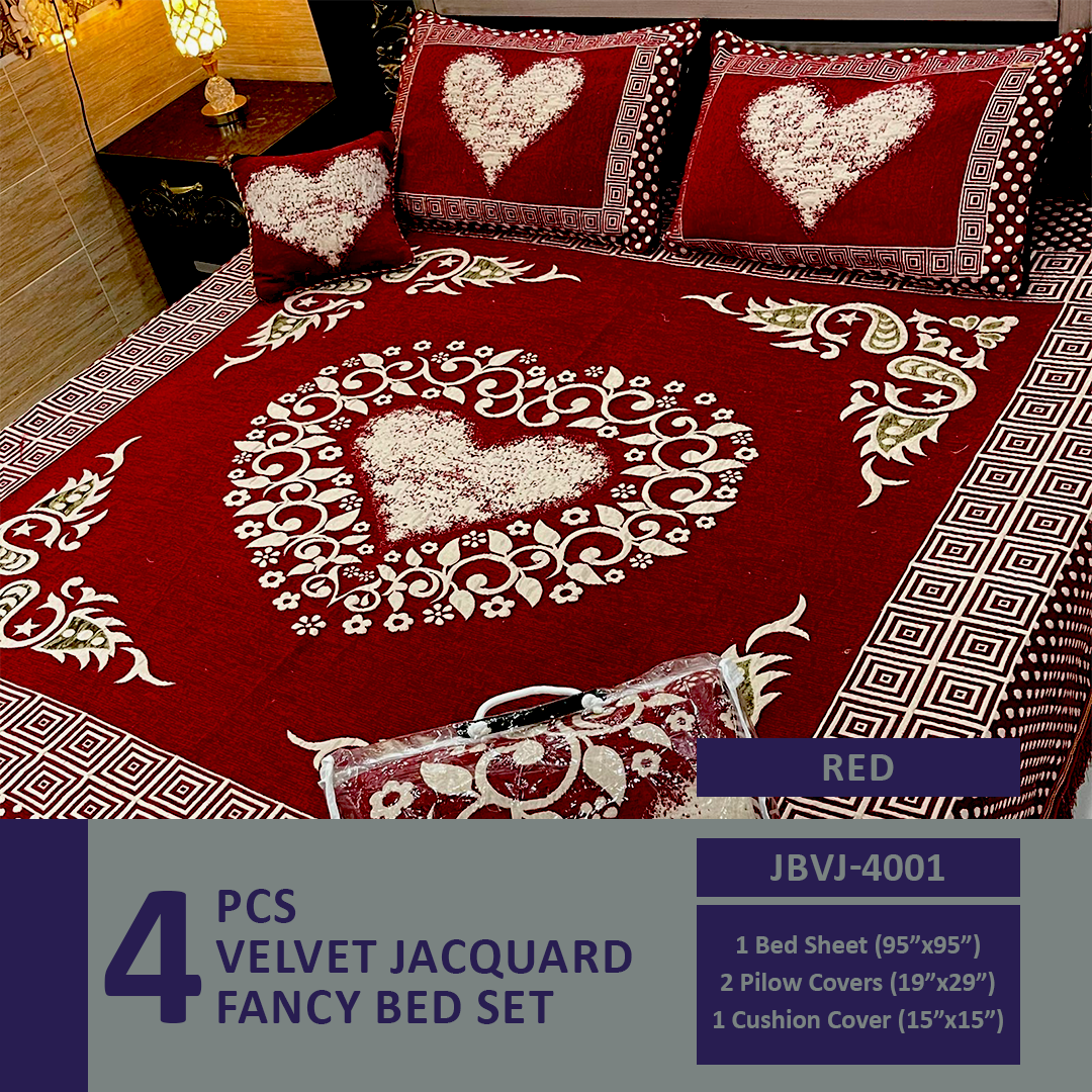 Comforter House | 4 Pcs Velvet Jacquard Fancy Bed Set