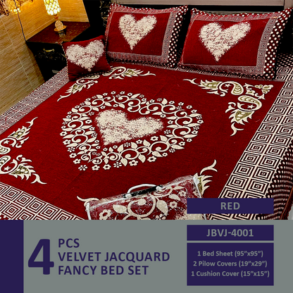 Comforter House | 4 Pcs Velvet Jacquard Fancy Bed Set