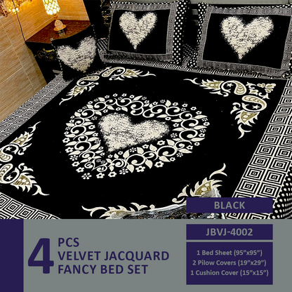 Comforter House | 4 Pcs Velvet Jacquard Fancy Bed Set