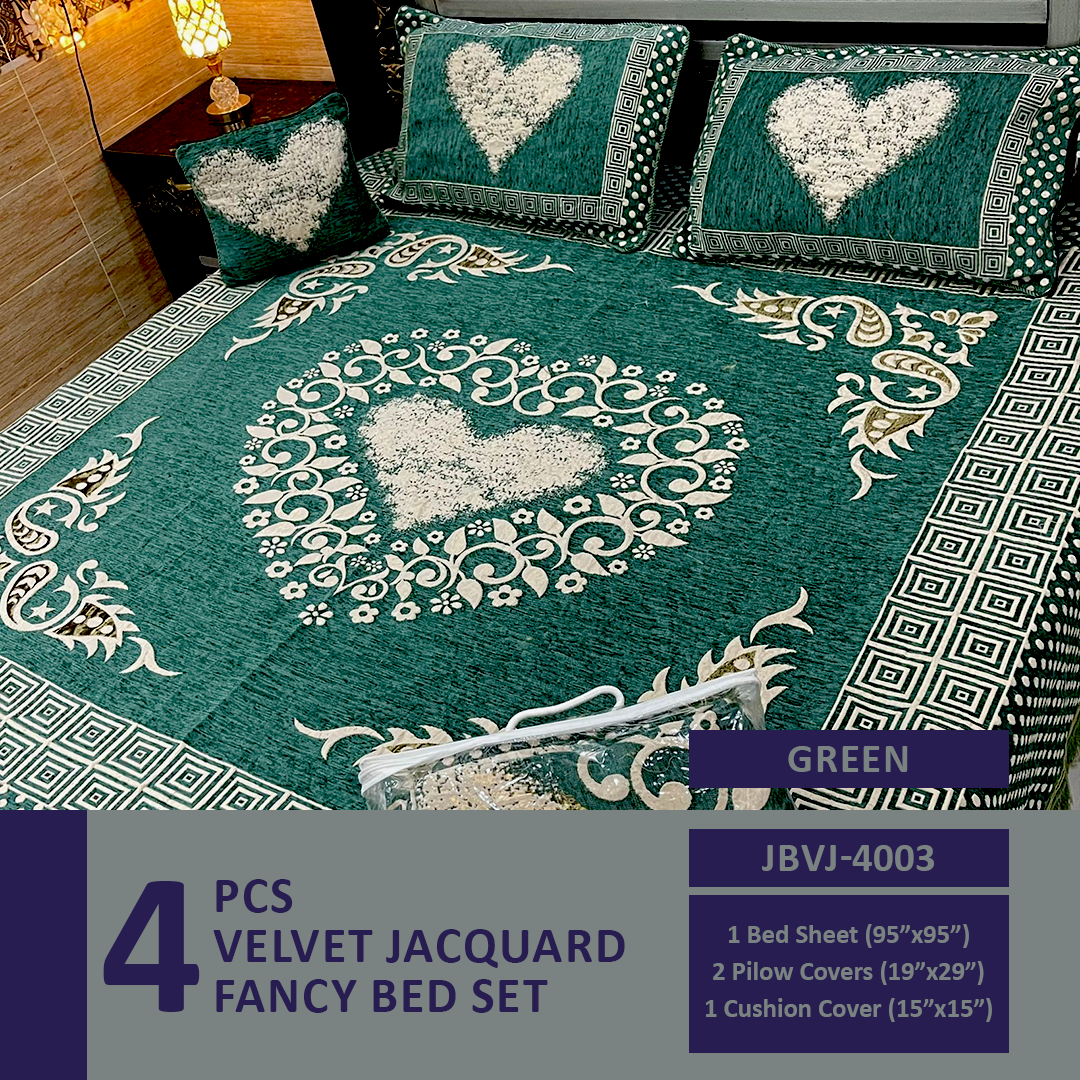 Comforter House | 4 Pcs Velvet Jacquard Fancy Bed Set