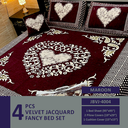 Comforter House | 4 Pcs Velvet Jacquard Fancy Bed Set