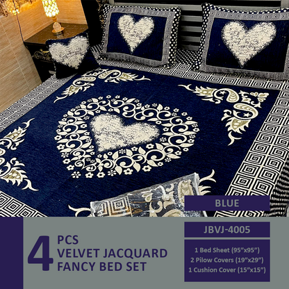 Comforter House | 4 Pcs Velvet Jacquard Fancy Bed Set