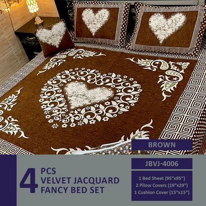 Comforter House | 4 Pcs Velvet Jacquard Fancy Bed Set