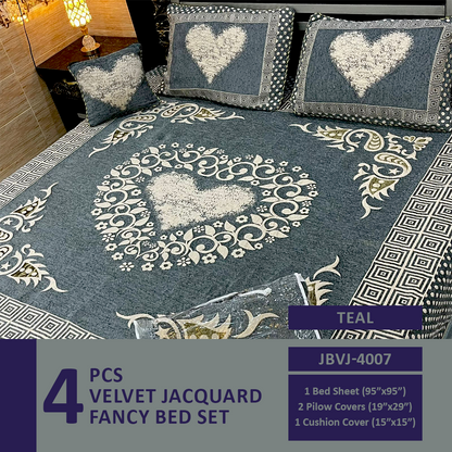 Comforter House | 4 Pcs Velvet Jacquard Fancy Bed Set