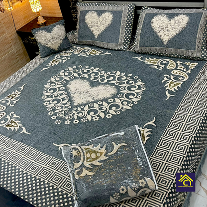 Comforter House | 4 Pcs Velvet Jacquard Fancy Bed Set