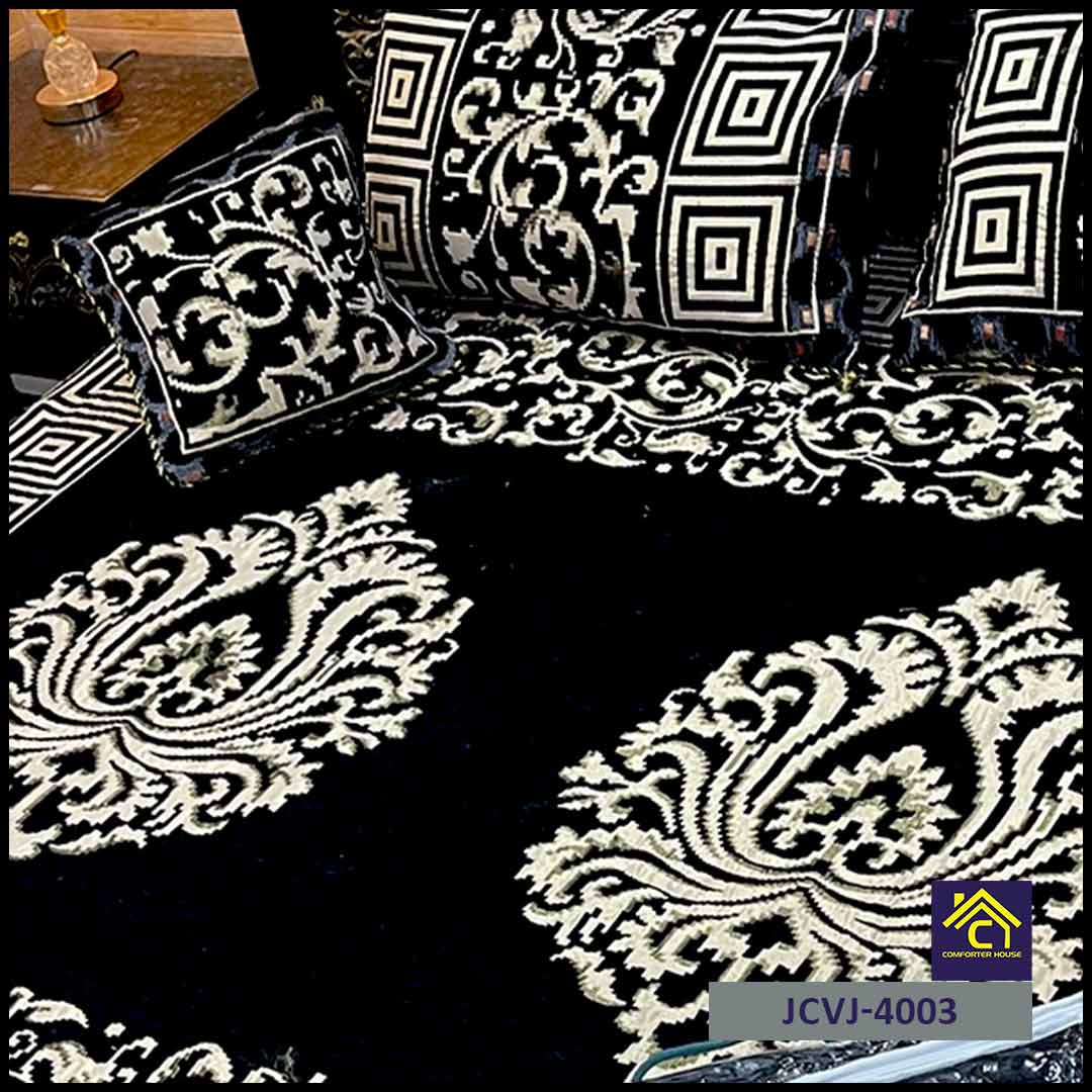 4 Pcs Velvet Jacquard Fancy Bed Set | Black | JCVJ-4003