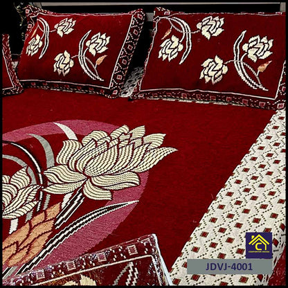 4 Pcs Velvet Jacquard Fancy Bed Set | Red | JDVJ-4001